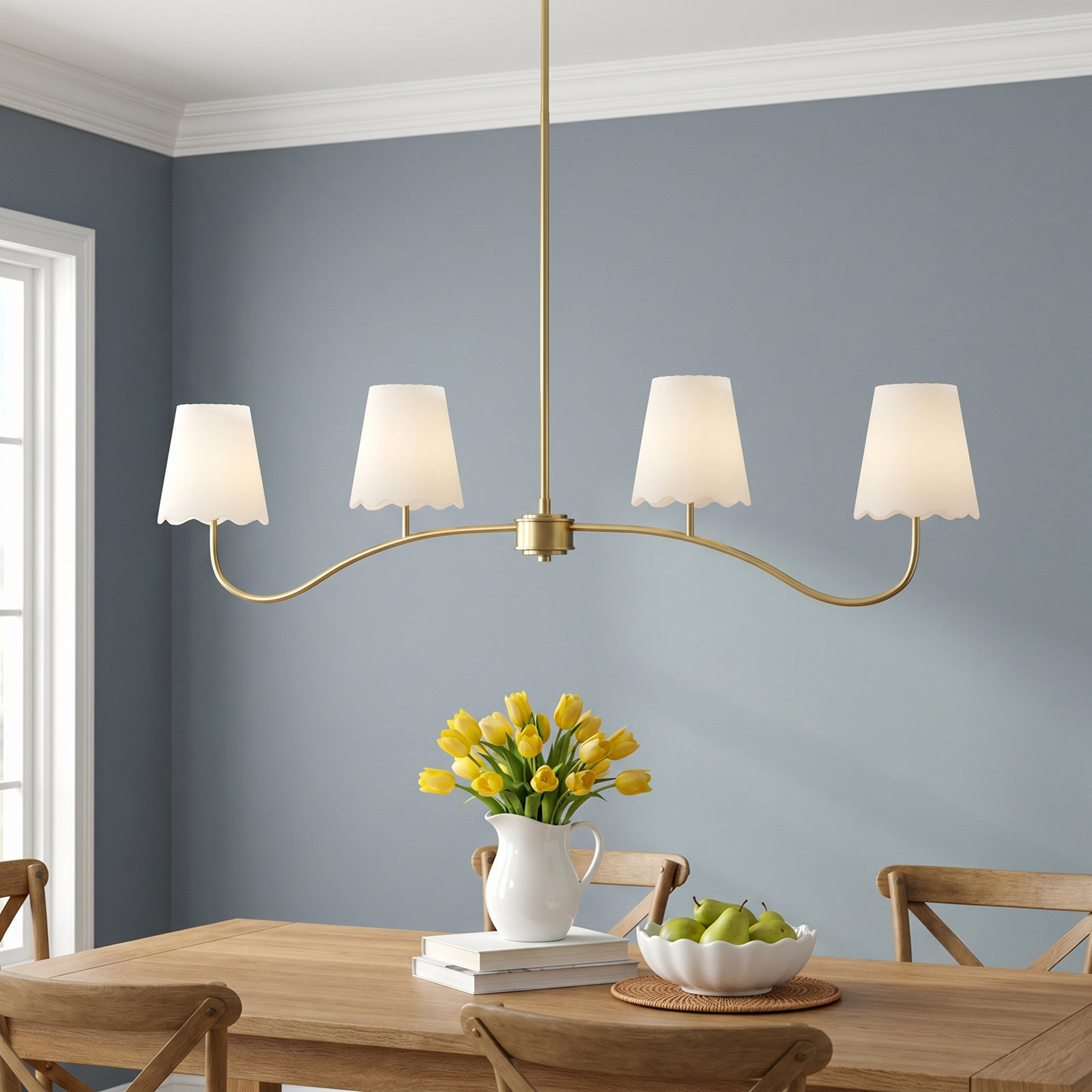 Conner Dimmable Wrought Iron 4-Light Pendant, Polished Brass