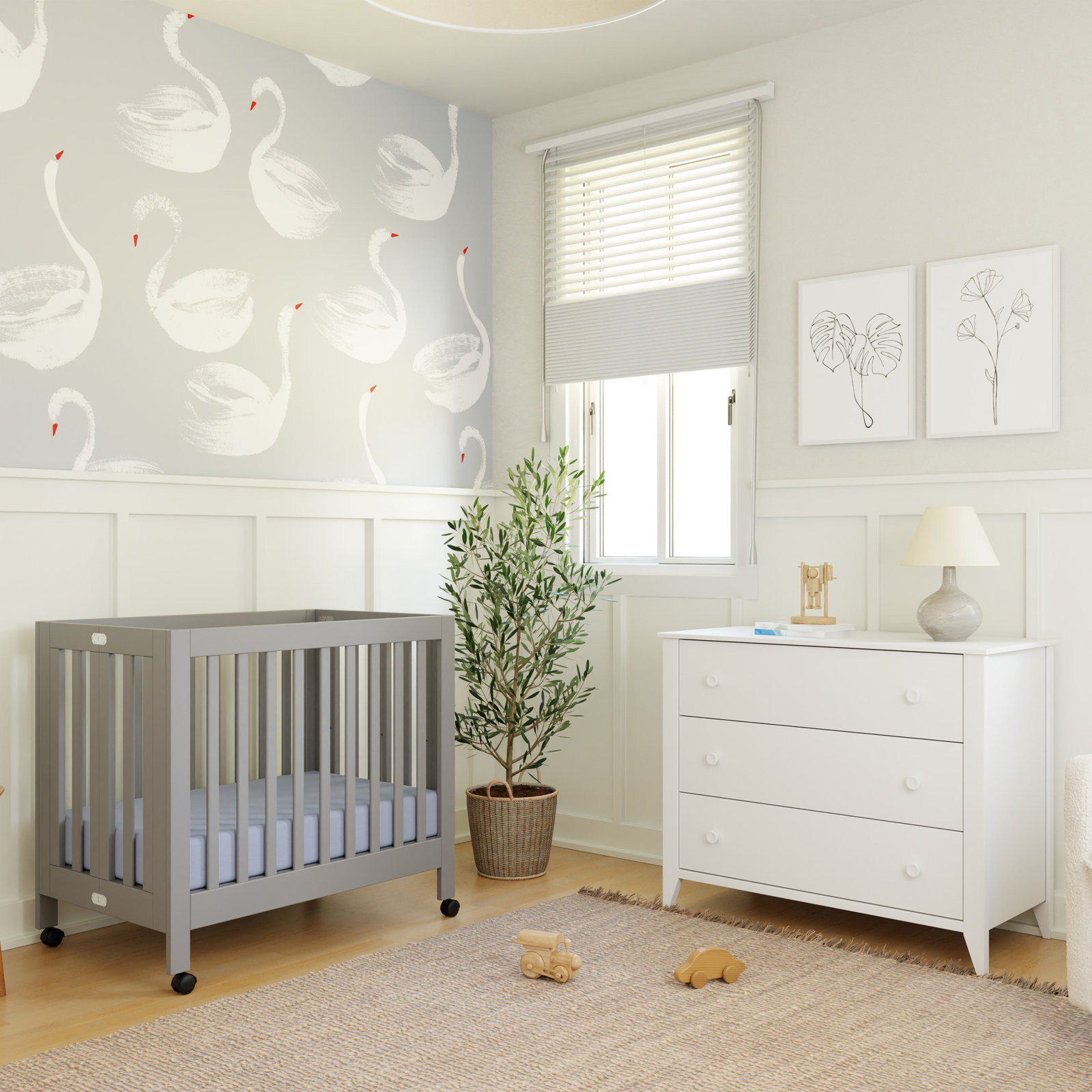 Origami Pine Foldable Portable Crib, Gray