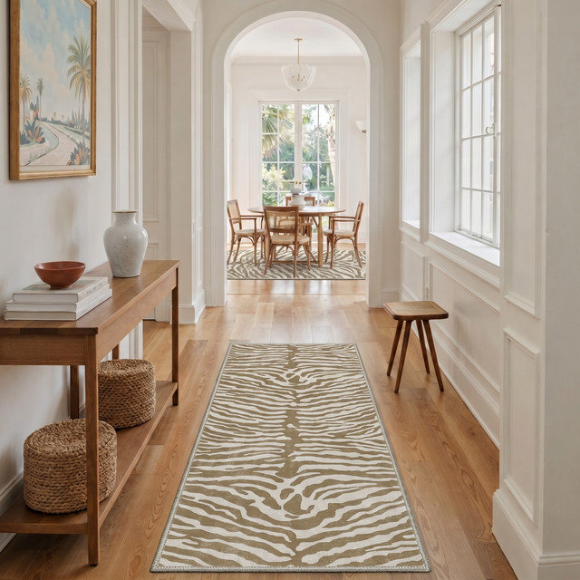 Tapis intérieur gris / brun avec imprimé antidérapant Safari, Tapis de couloir: 2 pi 5 po x 8 pi