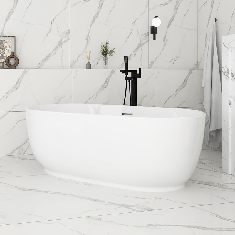 Baignoire de trempage autoportante en acrylique blanc brillant de 67 pouces