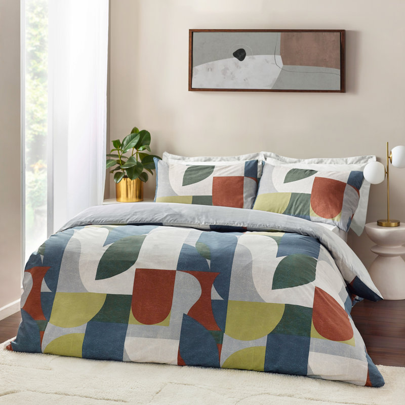 Ceijay Cotton Blend Geometric Bedding with Pillowcases, Kingsize Duvet Cover + 2 Standard Pillowcases 