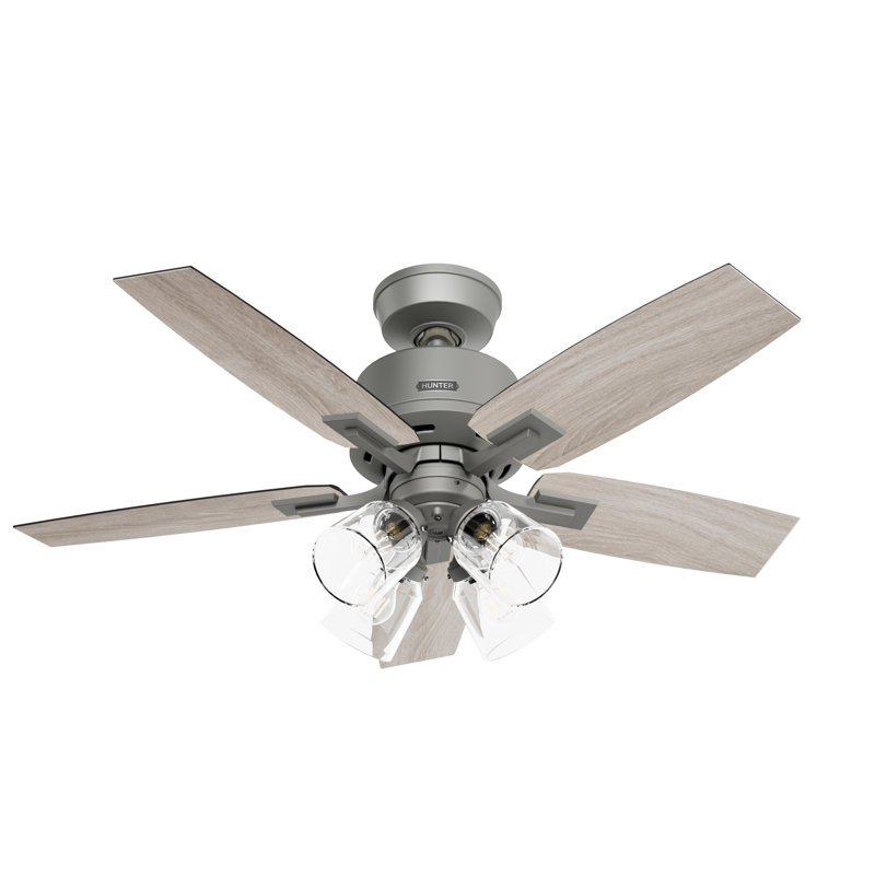 Gatlinburg Easy Install 5-Blade Standard Ceiling Fan With Lights and Remote, 44", Matte Silver
