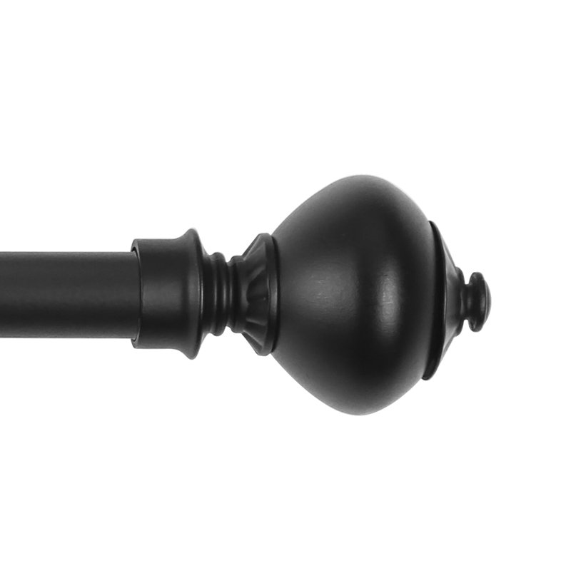 Pizano Adjustable Single Curtain Pole, 3.25" H x (48" W - 86" W) x 2.25" D, Pietro Black (100% Steel)