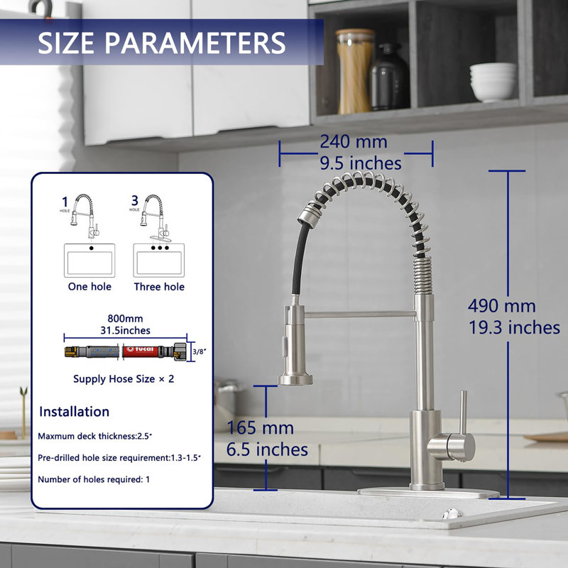 Kitchen Faucet with Pull Down Sprayer, Nickel