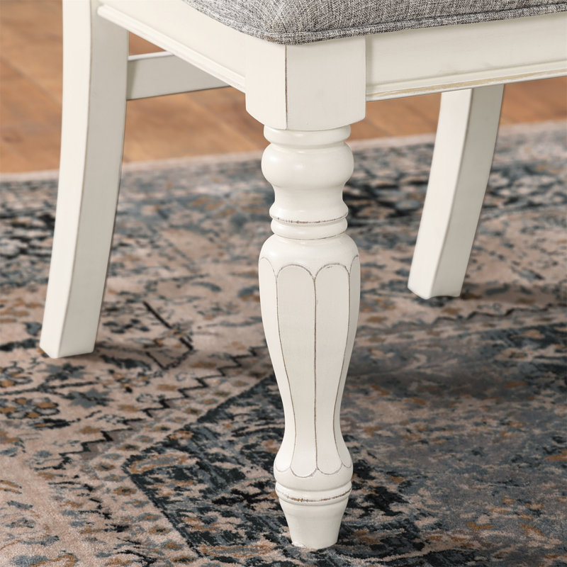 Belleza Antique White Solid Wood Upholstered Dining Chairs, Set Of 2