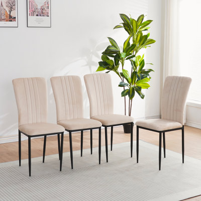 Ensemble de 4 chaises de salle à manger en velours, siège rembourré avec pieds en métal et pieds réglables - beige