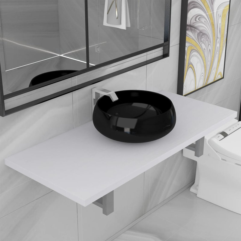 Demarius 900 mm Single Vanity with Vessel Ceramic Basin, Black, White