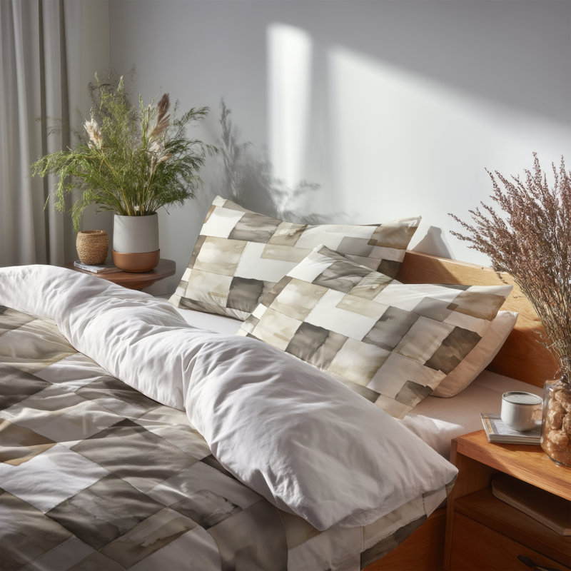 Ensemble de literie 3 pièces Country Farmhouse - Ensemble de housse de couette en patchwork gris et beige