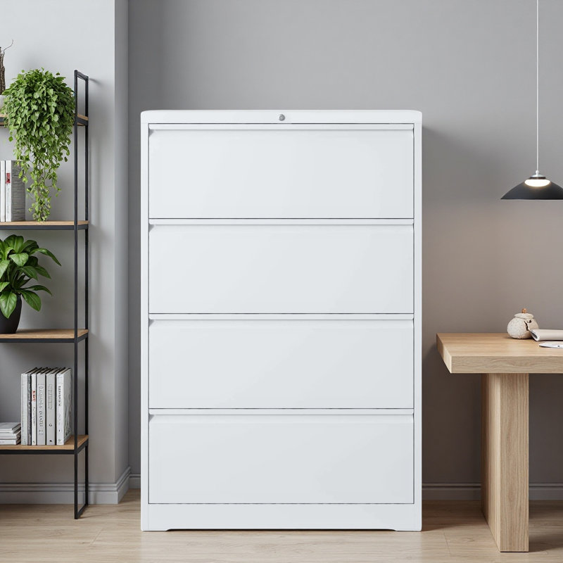 Lateral File Cabinet 4 Drawer, Filing Cabinet With Lock, Lockable File Cabinet For Home Office, Locking Metal File Cabinet For Legal/Letter/A4/F4 Size