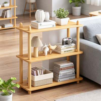 3-Tier Wooden Shelf Bookcase, Modern Open Bookshelf, Free Standing Storage Rack, Multifunctional Display Stand for Home and Office, Rectangle Oak Fini