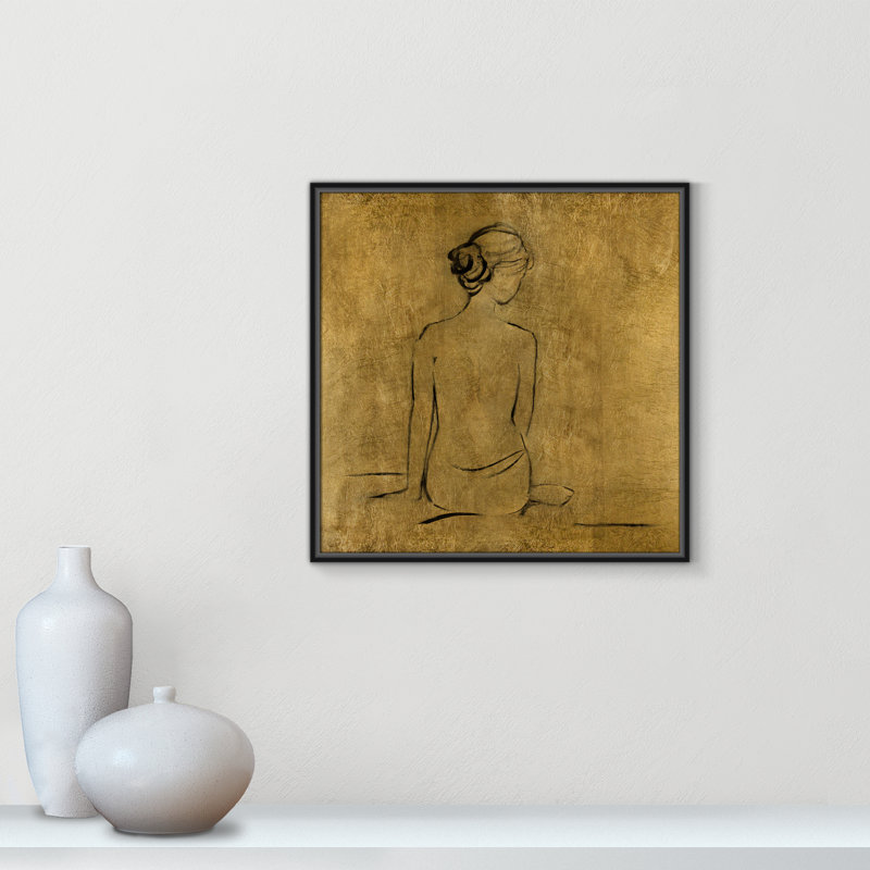 «Maia Golden Bather I» par Sally Swatland - reproduction d'art, H 25,5 po x l 25,5 po x P 2 po, Toile avec cadre noir