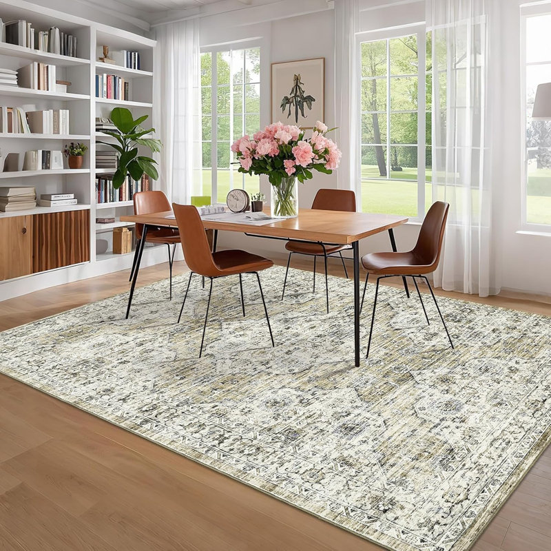 Tapis rétro brun 8 x 10 po, tapis lavable doux sans perte de poids avec envers en caoutchouc antidérapant pour le salon et la chambre à coucher