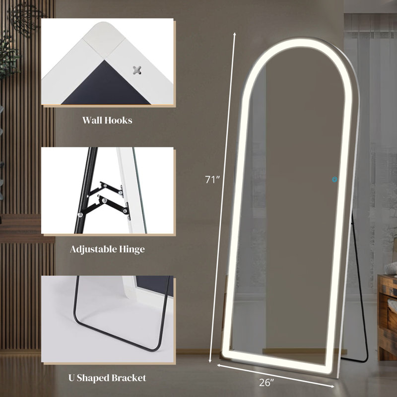 Arched LED Mirror Full Length  With Light, Wall Mounted Full Body For Bedroom/Dressing Room, 3 Color Lighting, 70.5" x 26"