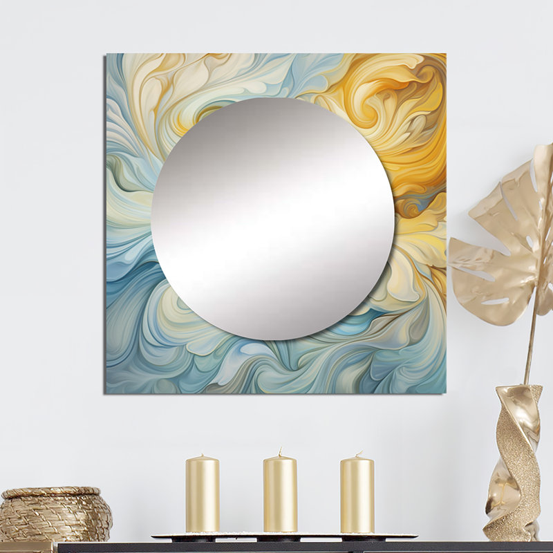Décoration murale rétro bleue et orange Wave Elegance III - Formes abstraites carrées pour chambre à coucher, 29 po x 29 po