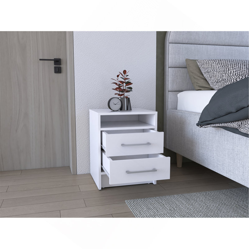 Greter 24"  Two-Drawer Night Stand  With Open Shelf, White