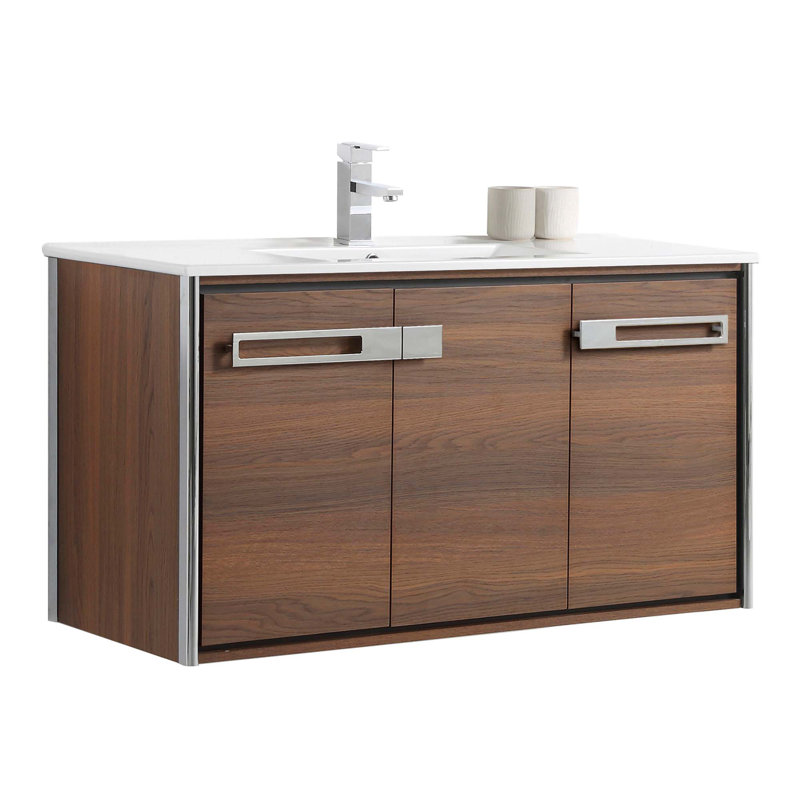 42'' Single Bathroom Vanity with Vitreous China Top, Polished Chrome, Walnut Ebony