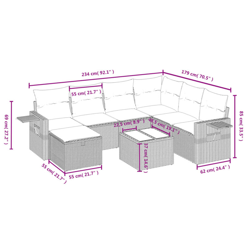 Ensemble de canapé de jardin en rotin de polyester gris, verre trempé, acier Vidaxl
