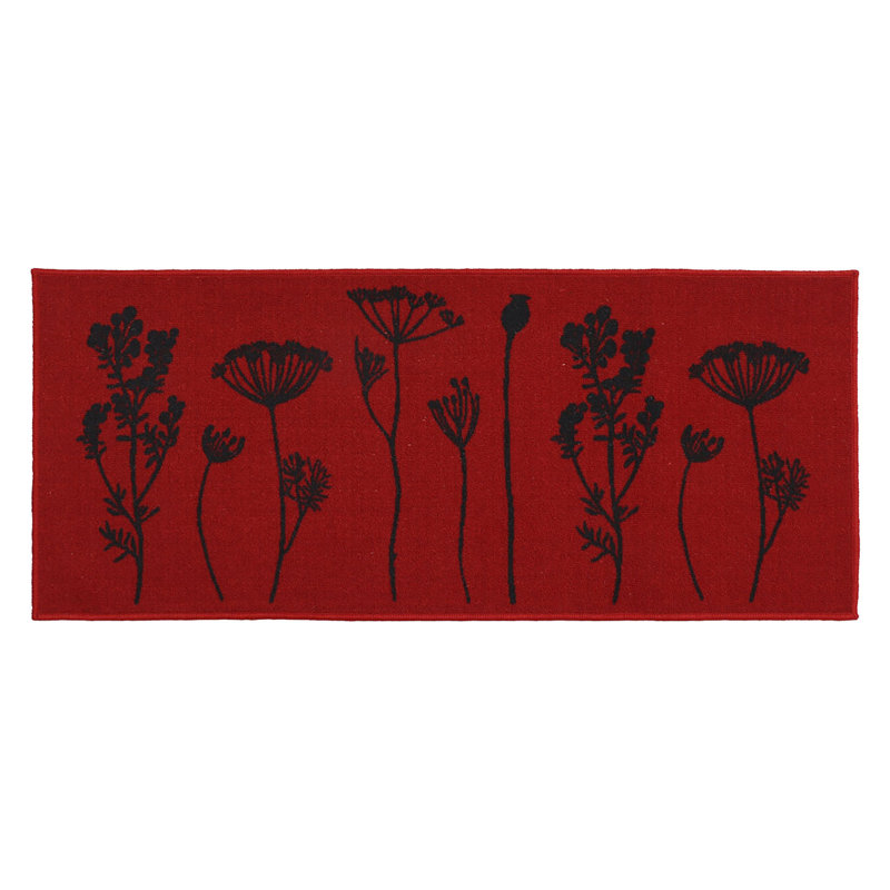 Wildflowers Long Runner Kitchen Mat, Red/Black