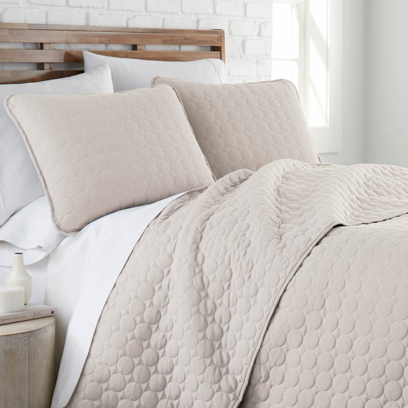Bone Full Microfiber Quilt Set with Minimalist Circle Design