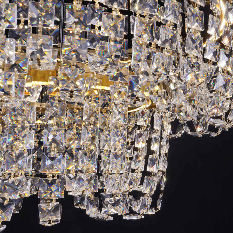 Lustre en cristal DEL à 2 niveaux de 23,6 po à intensité variable, lumière dorée pour salle à manger et salon