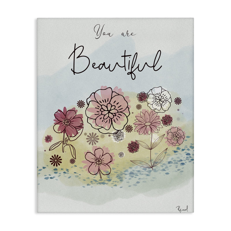 You Are Beautiful Modern Blooms Canvas, design par Renel Peters, H 20 po x l 16 po