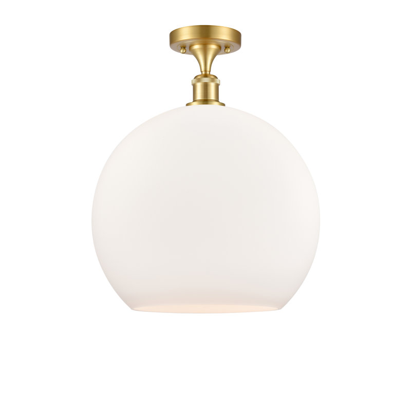 Plafonnier semi-encastré 1 lumière Cindi, Blanc mat, H 18,38 po x l 13,75 po x P 13,75 po, Or satiné