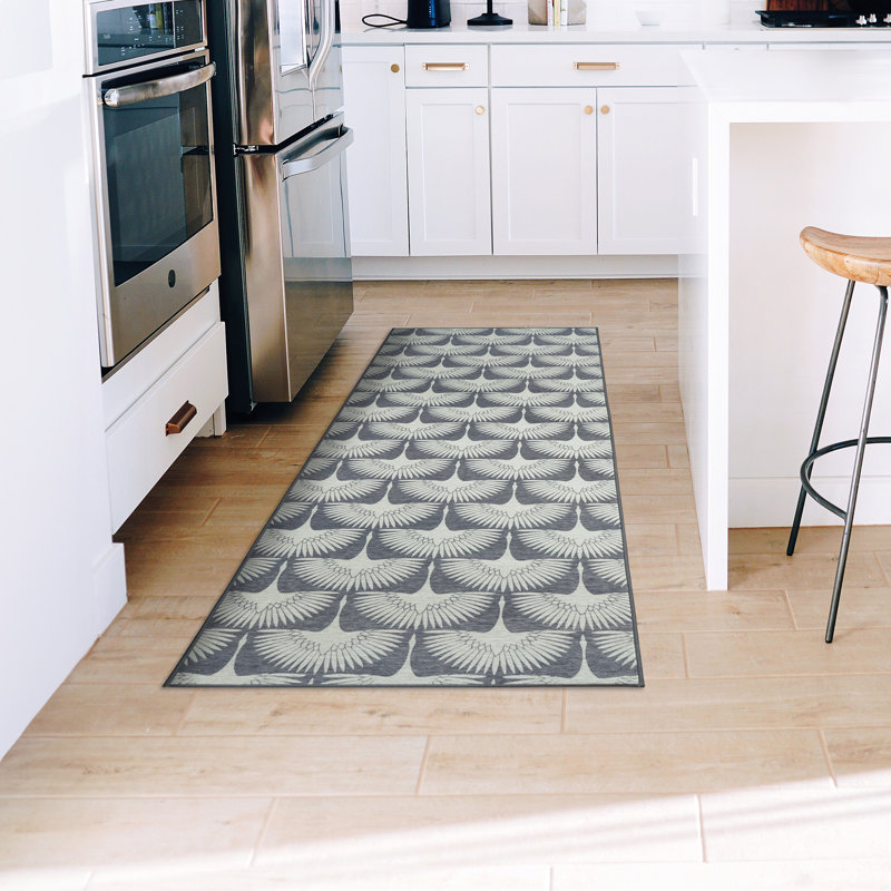 Flock Slate Grey Washable Rug, Runner 2'6" x 7'