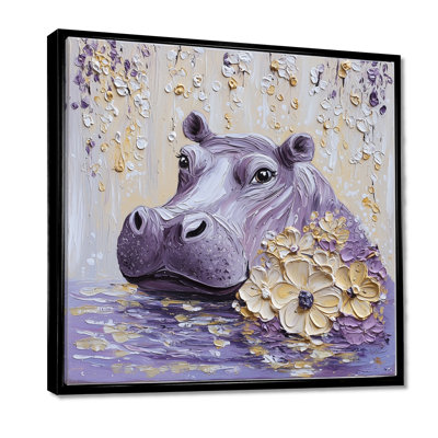 Lavande, hippopotame, pâture, les prés II - Hippopotame, impression d'art mural