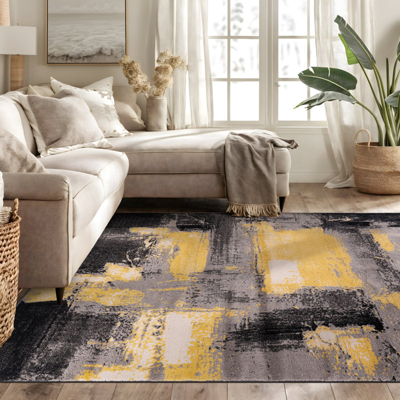 Farmerville Geometric Shag Navy/Gray/Ivory Area Rug, Rectangle 5' x 7'