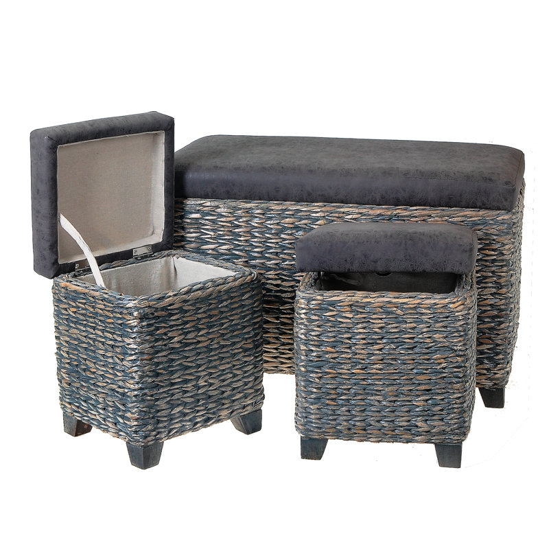 Ensemble de repose-pieds de rangement 3 pièces Wachter, Faux cuir gris
