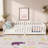 Twin Size Floor Bed with Fence without Door, Rubber Wood Floor Bed with Safety Guardrails,White