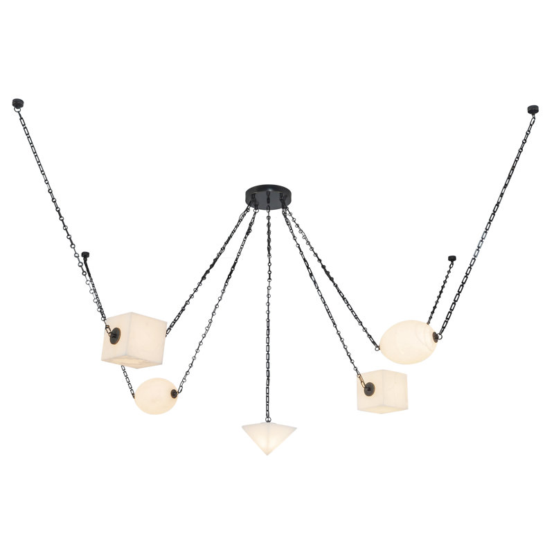 Mineral 5-Light Brass dimmable LED Chandelier, Alabaster, Oil Rubbed Bronze