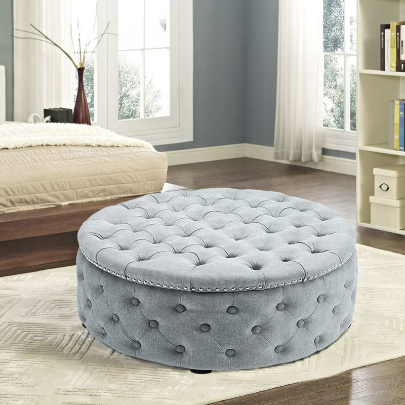 75cm Wide Cylinder No Pattern Footstool Ottoman, Off White