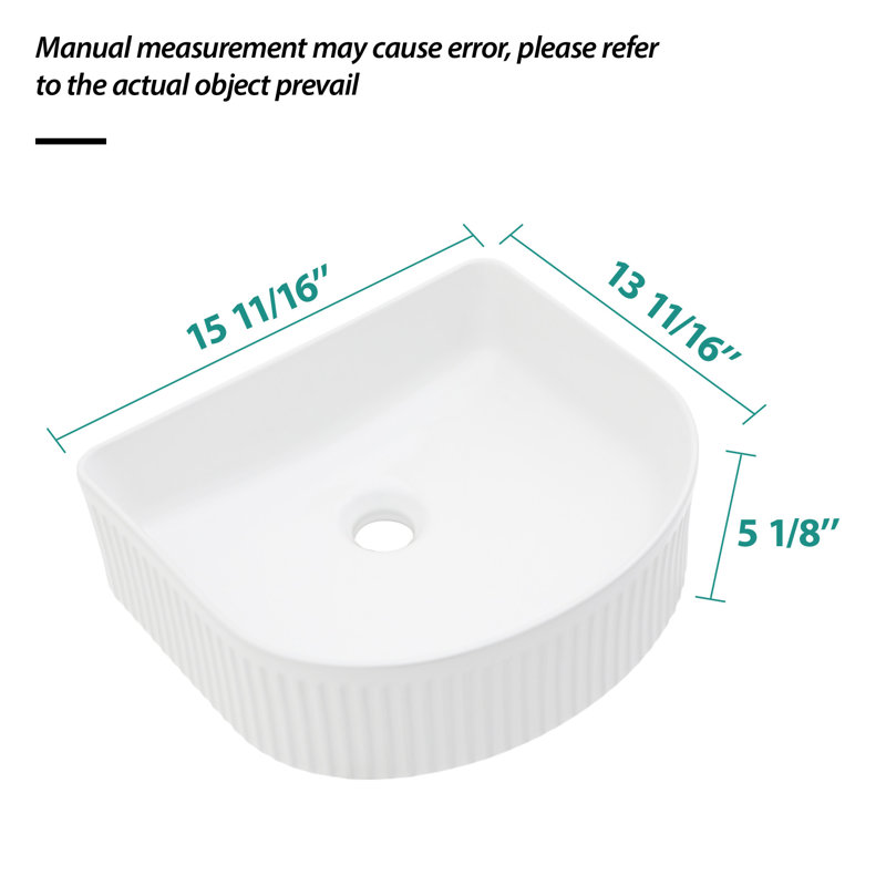 15.69"X13.69" White Ceramic Vessel Bathroom Sink