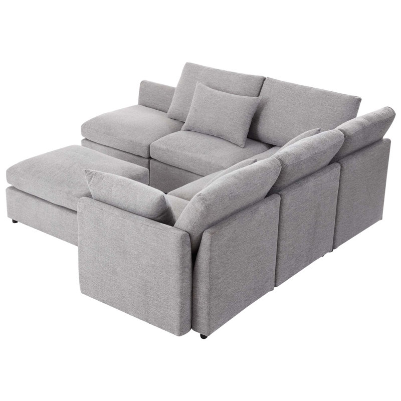 Canapé modulaire 85,4 po Canapé modulaire en U Canapé-lit Canapé en L avec repose-pieds mobile et deux ports USB pour le salon