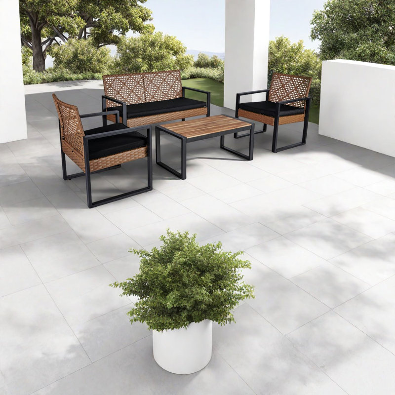 Ensembles de salle à manger de patio moderne, en bois d'acacia et en osier, pour jardin de balcon