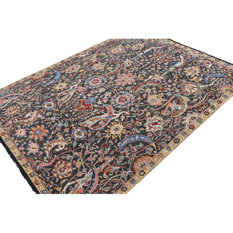 Rug & Kilim’S -Style Rug In Gray With Vibrant Floral Patterns, Runner 3' x 8'