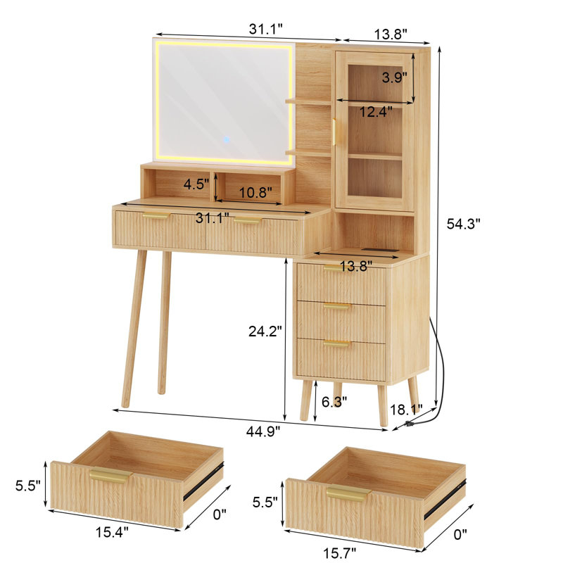 Bureau de maquillage avec lumières et prise de courant