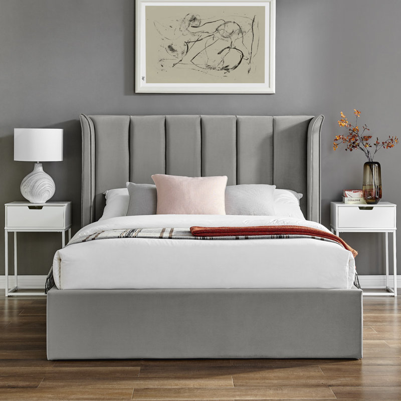 Ashok Upholstered Ottoman Storage Bed, King (150 x 200 cm), Grey
