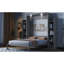 Grand lit mural gris avec tablettes et lumières DEL, escamotable pour petit appartement, courbes de corps à lattes flexibles, matelas pliable de 8 pouces