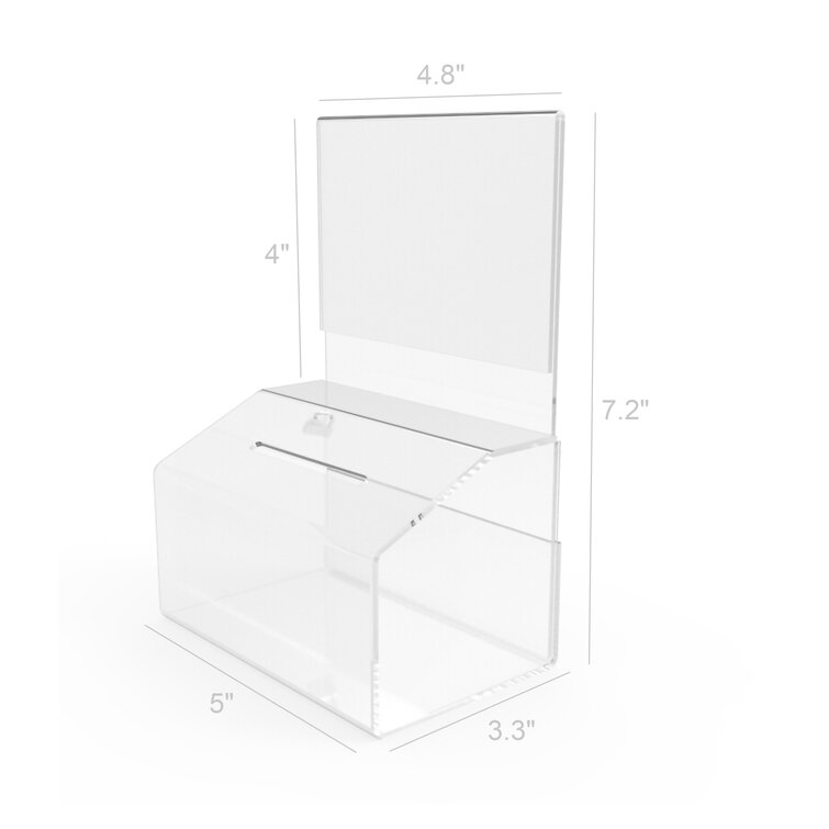 FixtureDisplays Small Acrylic Plexiglass Clear Donation Box Tip Offering  Charity Fundraising Box 4.25 X 4.25 X 9.9