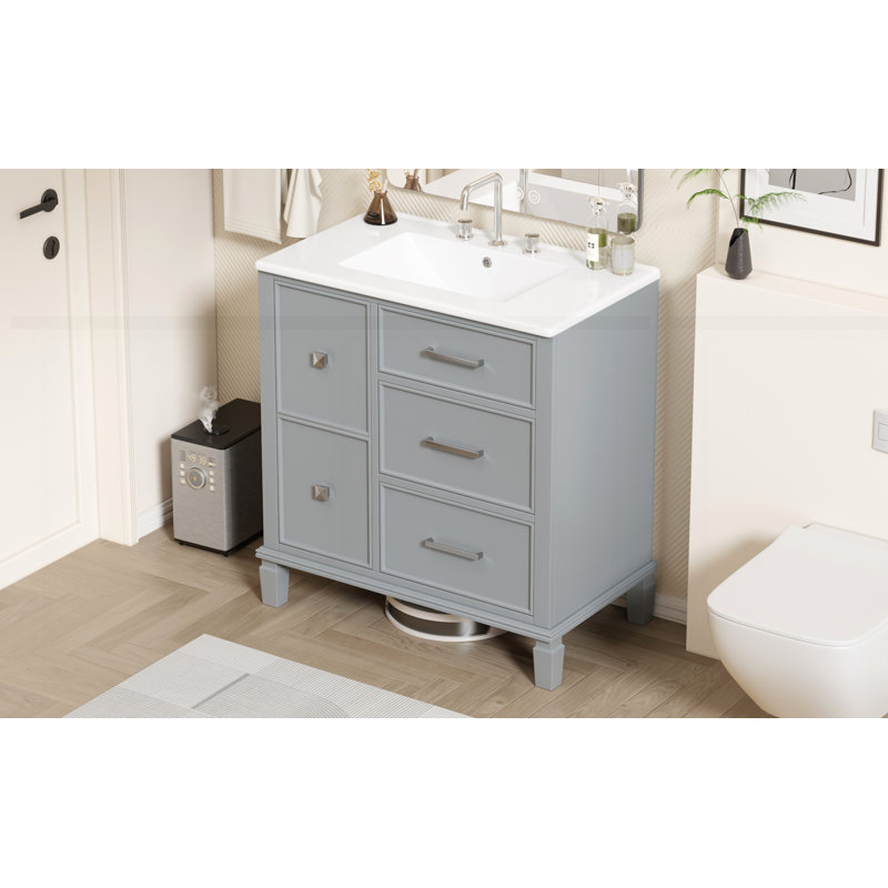 30 Inch Bathroom Vanity with Ceramic Sink, Gray