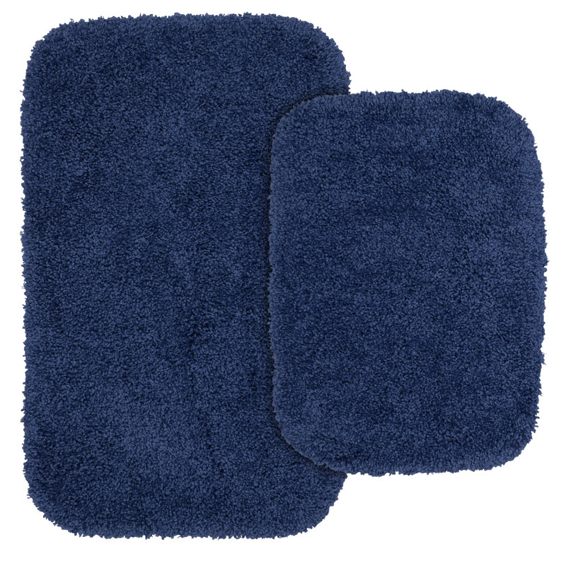 Treie Billie-Mae 2 Piece Nylon Bath Rug Set with Non-Slip Backing, Bleu marine