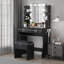 Bureau de maquillage avec miroir et 12 lumières DEL, coiffeuse avec prise de courant, 6 tiroirs à 2 tiroirs, porte-séchoir et tabouret assorti, coiffeuse moderne avec grand rangement pour la chambre à coucher, noir-2078493569