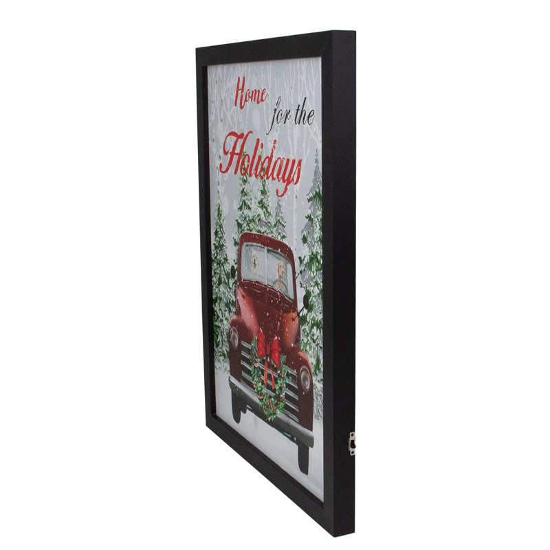 Toile murale de Noël rétro avec cadre à DEL - 15,75 po - noir