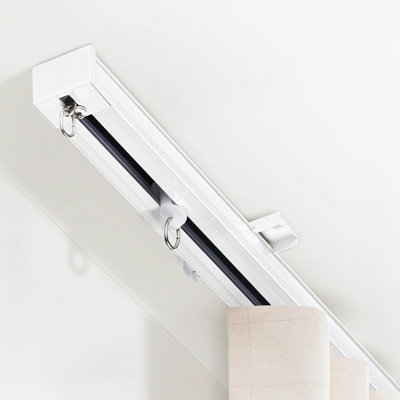 Ceiling Curtain Track,Heavy-Duty Silent Rail Set,6ft-9ft, White | 65lb Load Capacity,Wall & Ceiling Mount,Quiet & Smooth Glide,Room Divider Rail Set for Curtains with Hooks,Clips and Saw