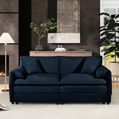 Chenille bleue pour appartement - conception pratique et dossier confortable, coussins moelleux et confortables surdimensionnés pour le salon