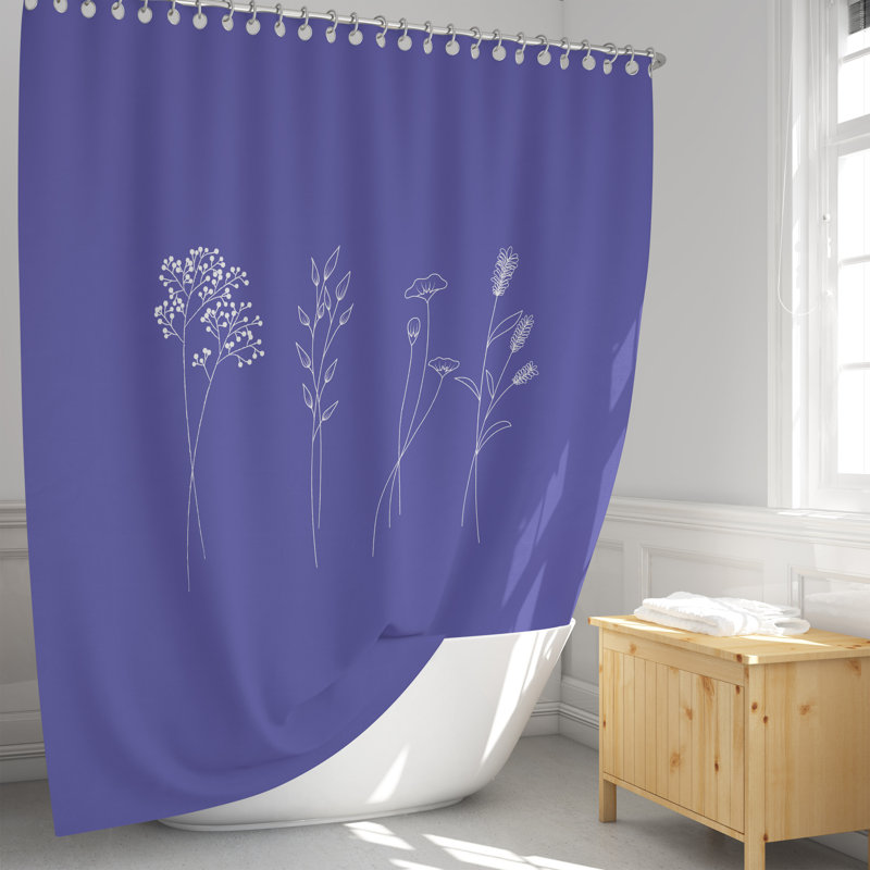 Purple With Minimal Floral Design Shower Curtain, 72" H x 70" W