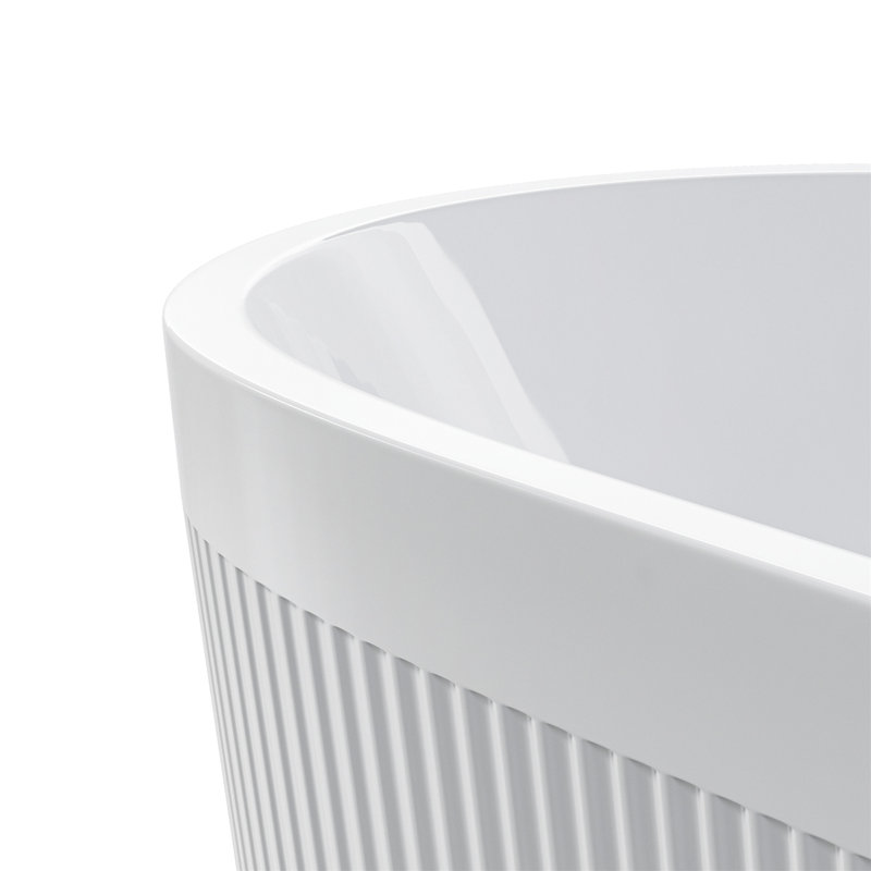 59" Gloss White Acrylic Freestanding Bathtub with Pleated Design
