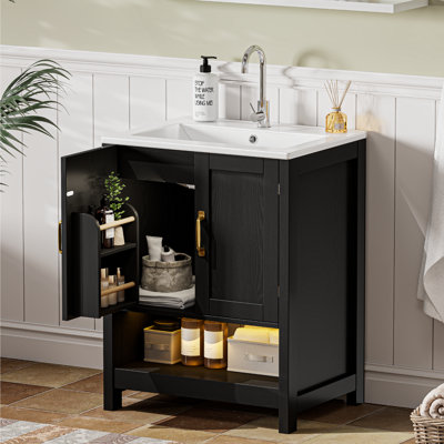 24" Led Bathroom Vanity With Sink, Double Soft-close Cabinet Doors & Organizer